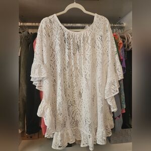 Lilly Pulitzer Atley Ruffle Coverup Resort White Paradise Found Lace S/M NWT
